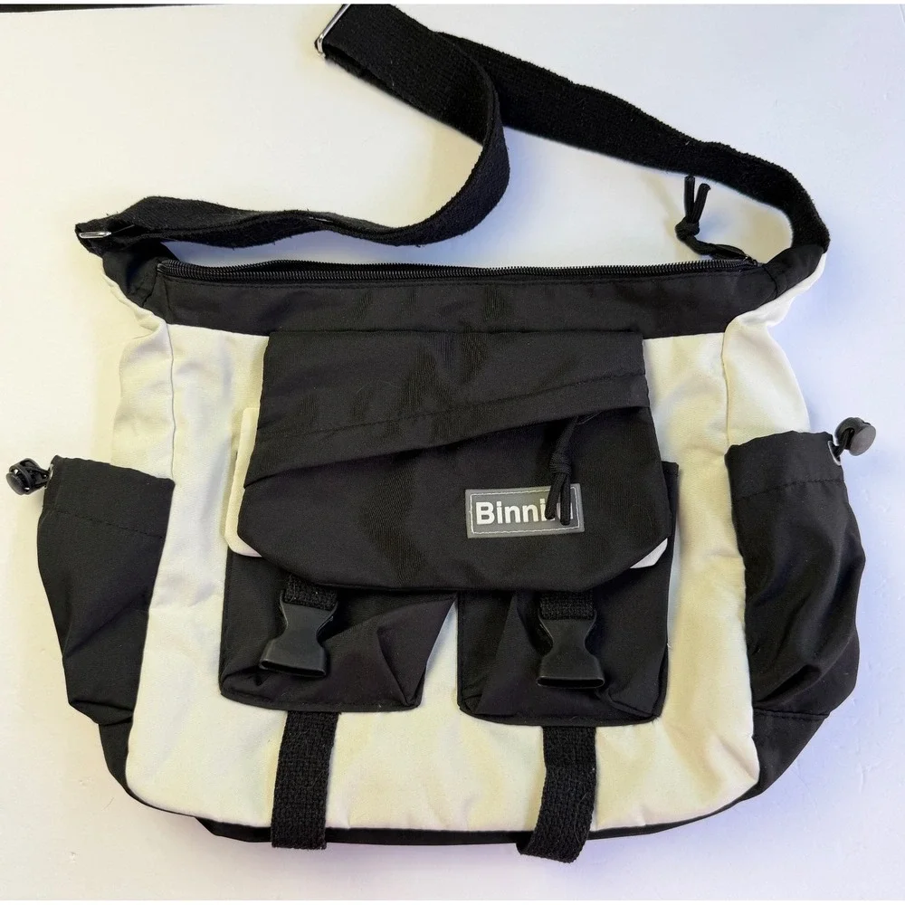Binnilu Crossbody Bag Black White Utility Techwear Gorpcore Messenger Purse